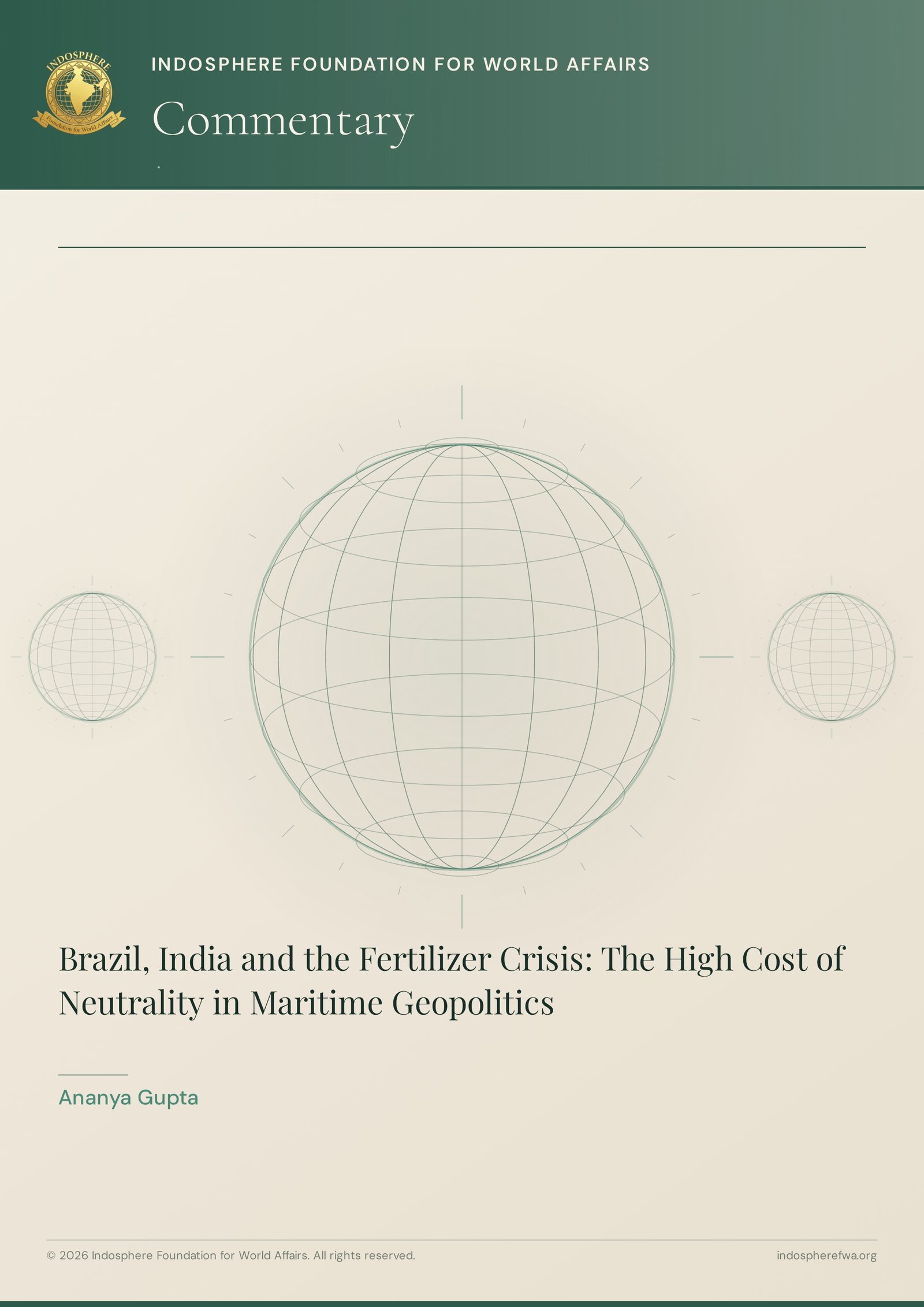 Brazil, India and the Fertilizer Crisis: The High Cost of Neutrality in Maritime Geopolitics
